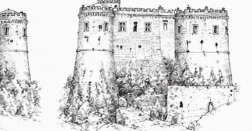 Élévation dessinée de la façade est du Castello Piccolomini di Balsorano.