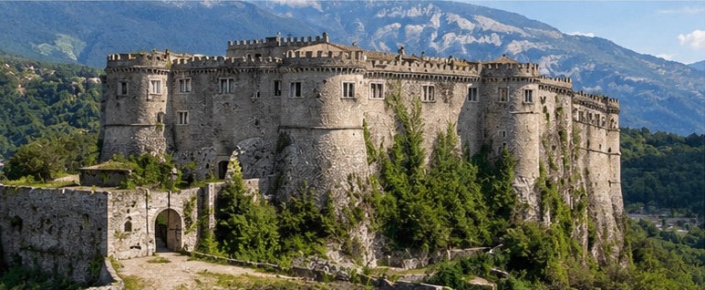 Le Castello Piccolomini di Balsorano perché sur son éperon rocheux, face aux montagnes de la vallée du Liri.