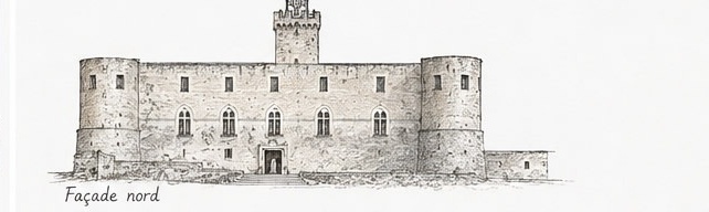Élévation dessinée de la façade nord du Castello Piccolomini di Capestrano.