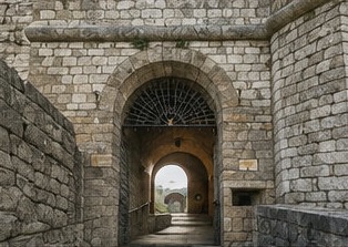 Le passage voûté de l'entrée principale de la forteresse de Civitella del Tronto.