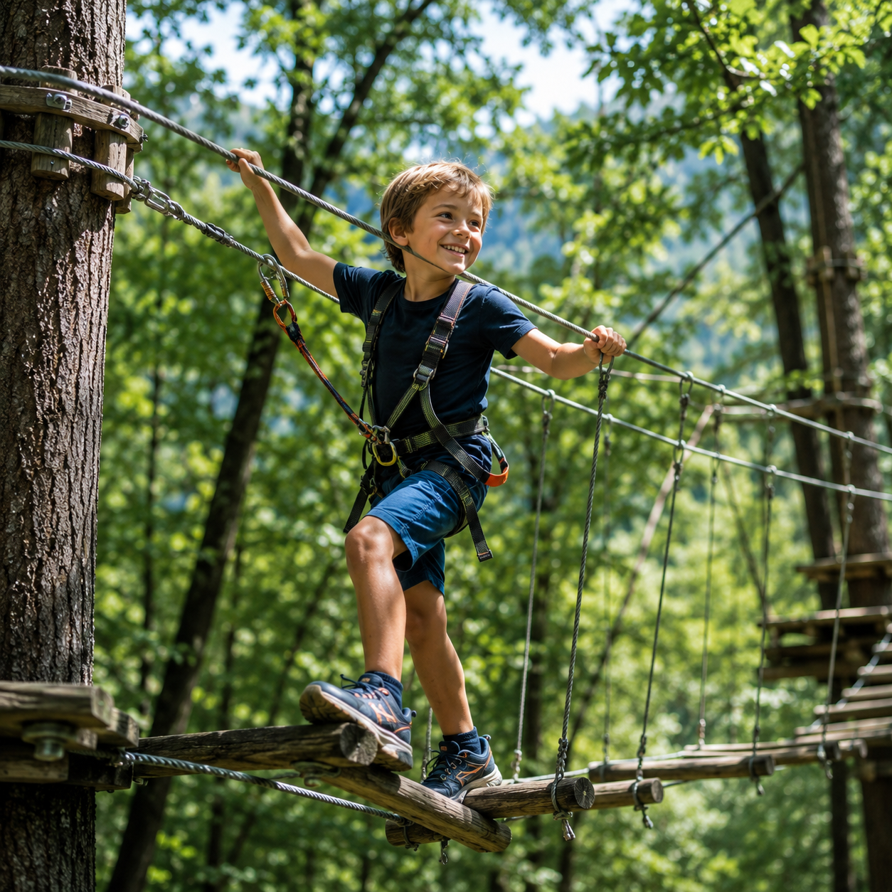 Enfant dans un parc aventure des Abruzzes