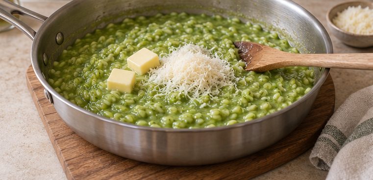 Beurre froid et parmesan dans le risotto