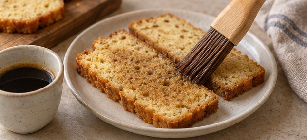 Les tranches de Pan Ducale badigeonnées de café